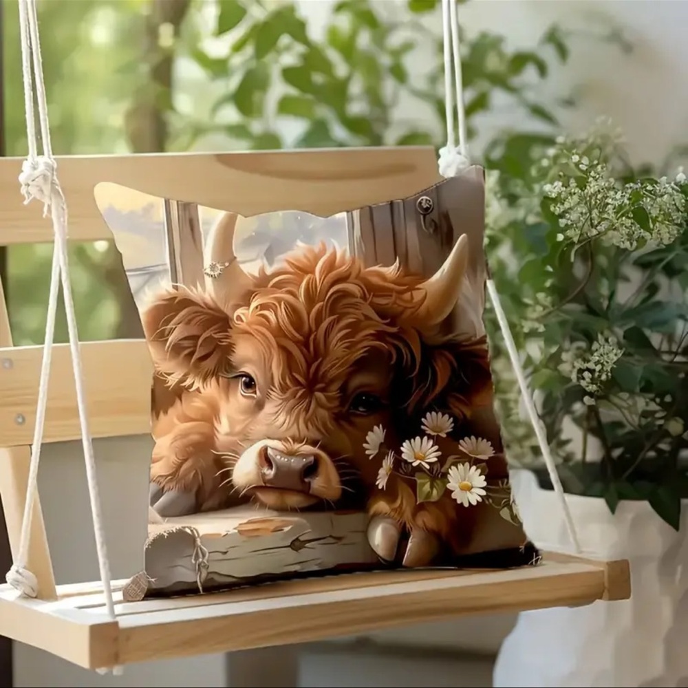NEW: Cute Highland Cow Print Throw Pillow Case